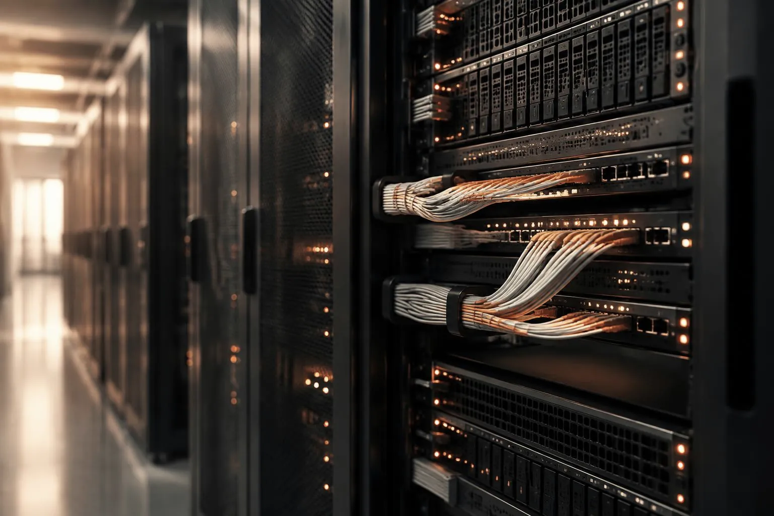 Server racks with organized fiber connections